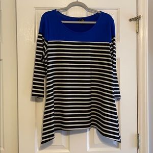 Striped color blocked top with asymmetric hem